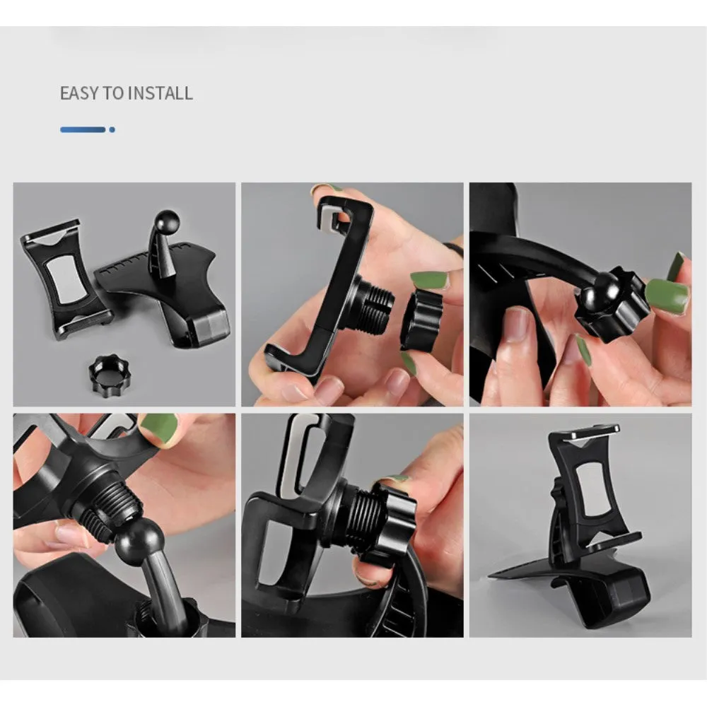 3 in 1 Car GPS Smartphone Holder: Dashboard / Visor Clamp   AC Grid Clip for Sharp Aquos S3 mini - Black
