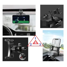 3 in 1 Car GPS Smartphone Holder: Dashboard / Visor Clamp   AC Grid Clip for Sharp Aquos S3 mini - Black