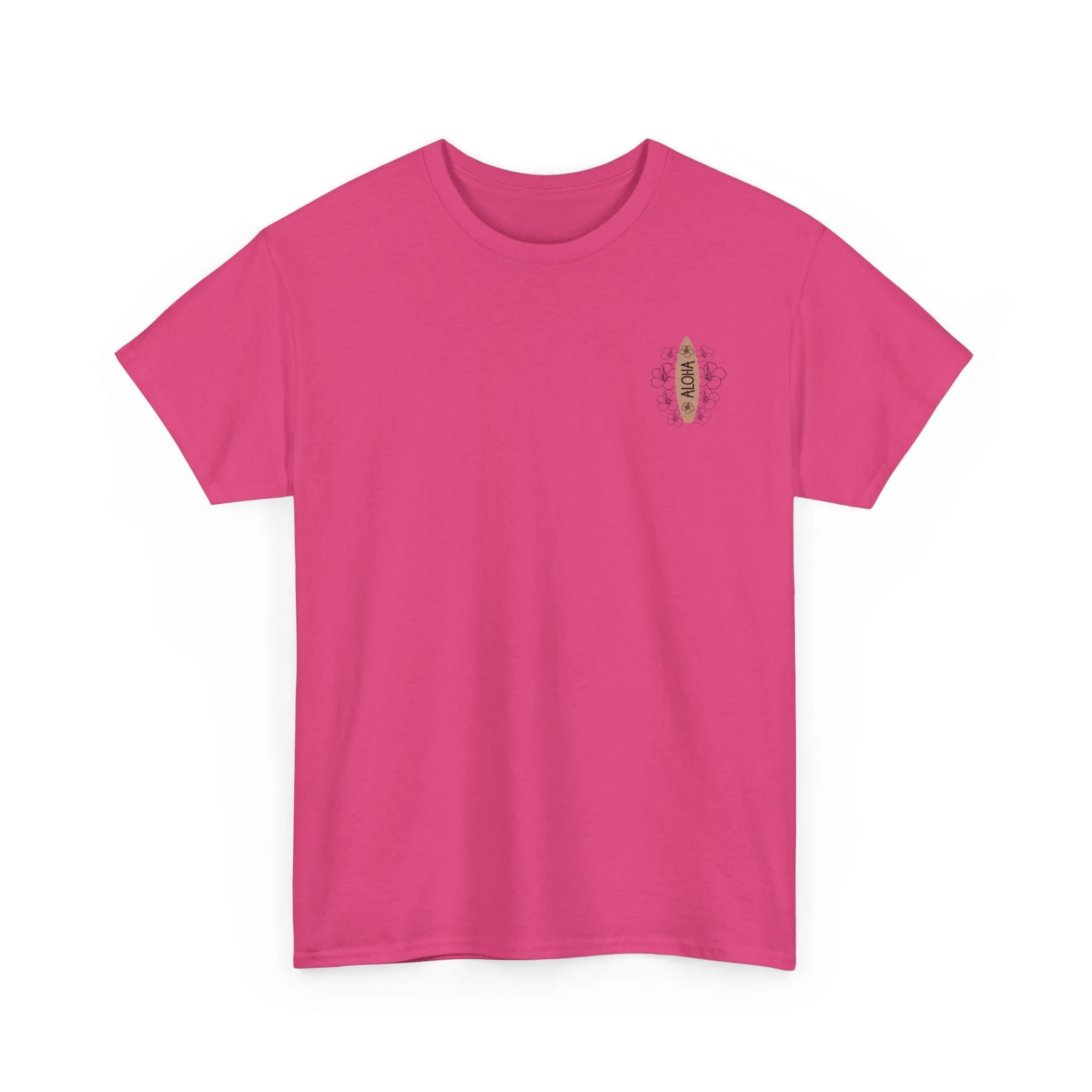 Aloha Surfboard Tee – Boho Beach Shirt with Hibiscus Art