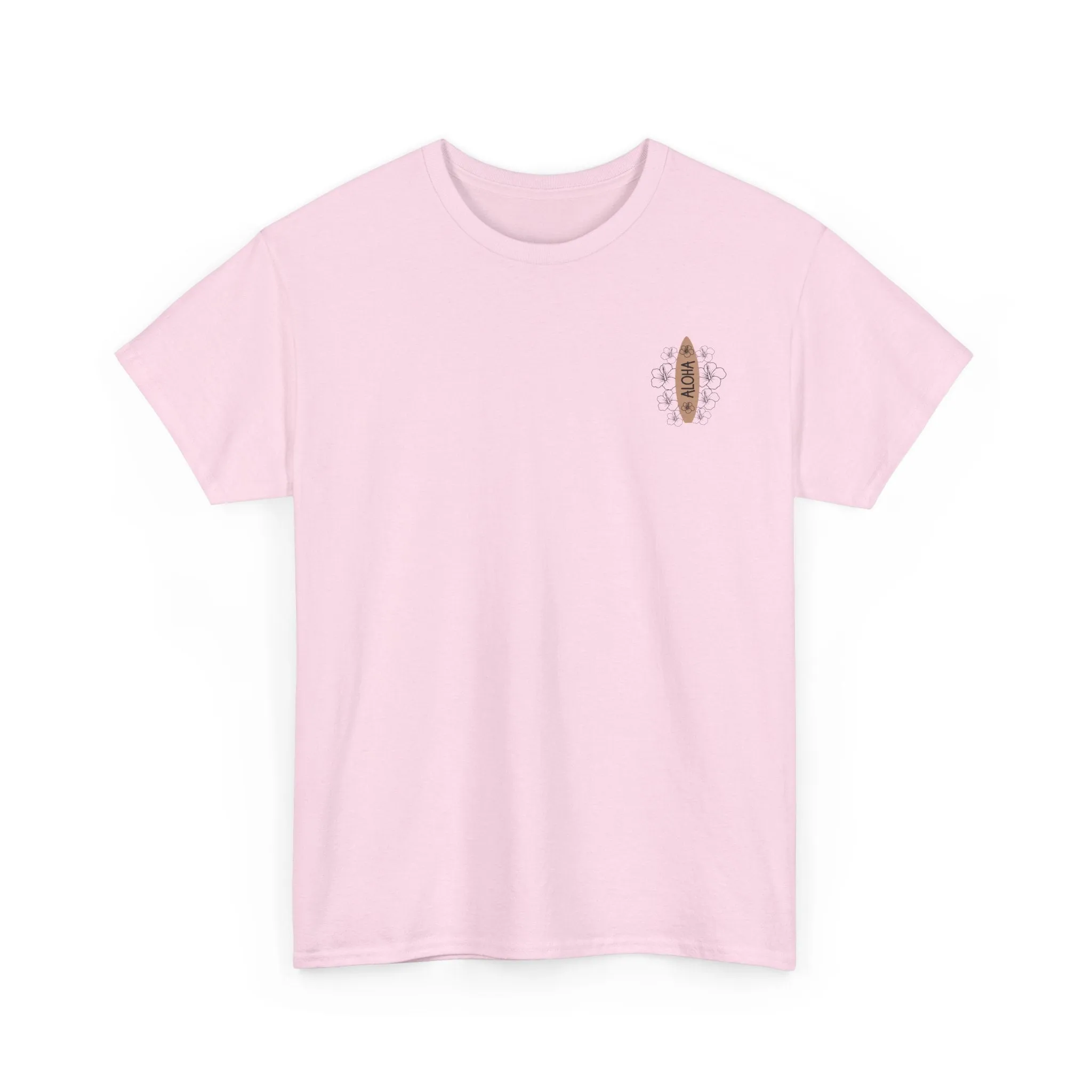 Aloha Surfboard Tee – Boho Beach Shirt with Hibiscus Art
