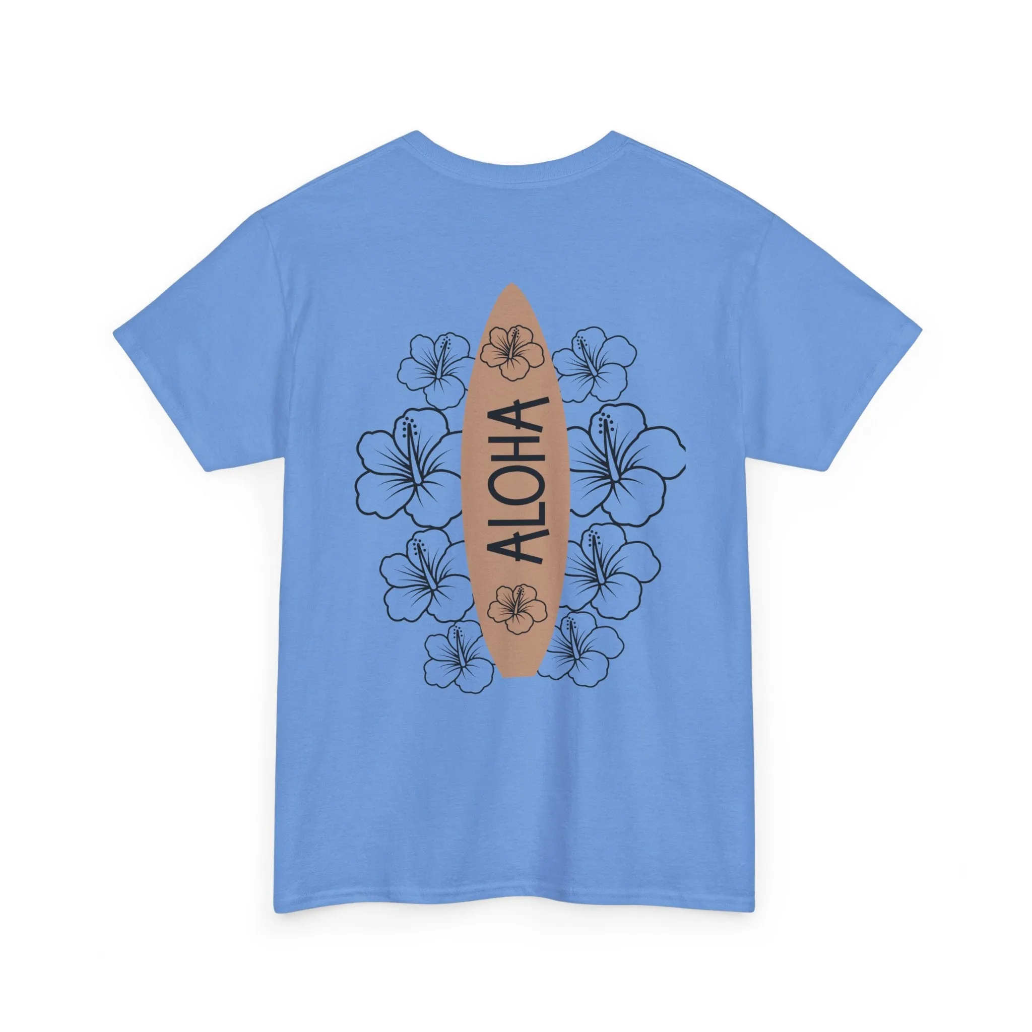Aloha Surfboard Tee – Boho Beach Shirt with Hibiscus Art