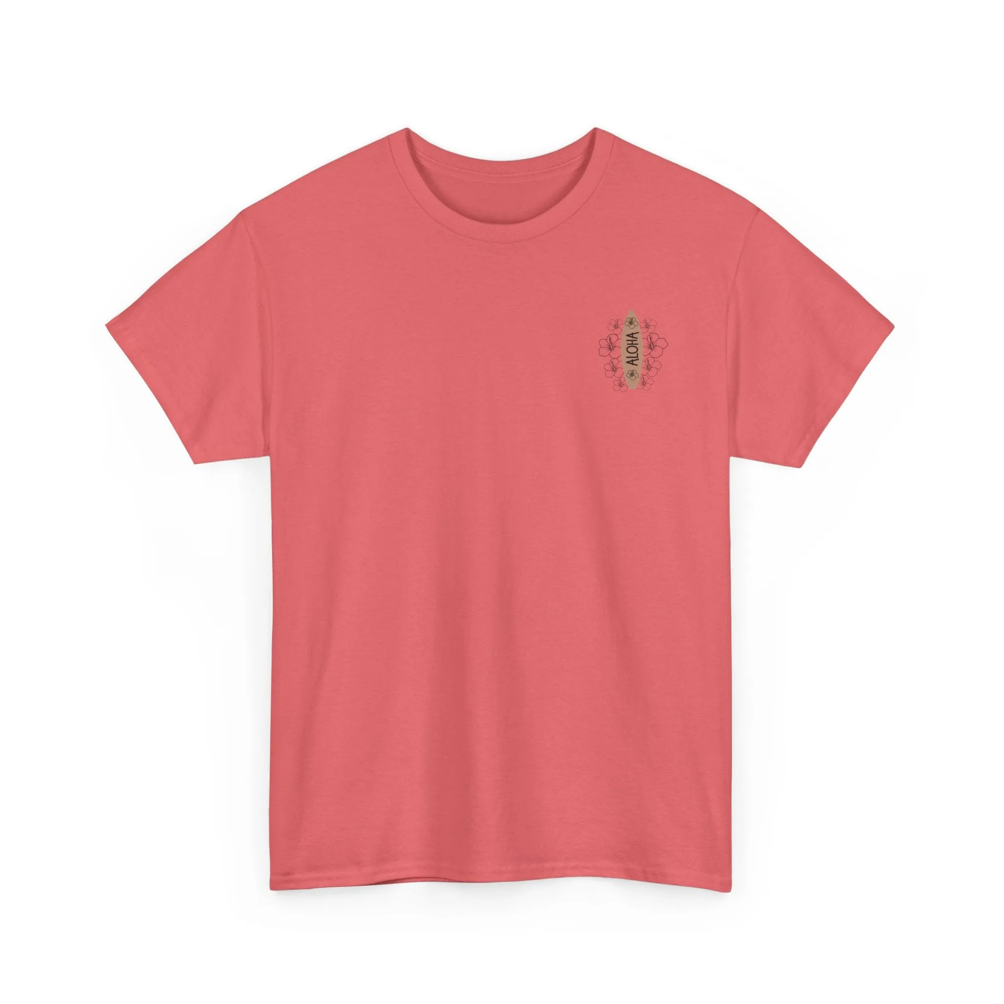 Aloha Surfboard Tee – Boho Beach Shirt with Hibiscus Art