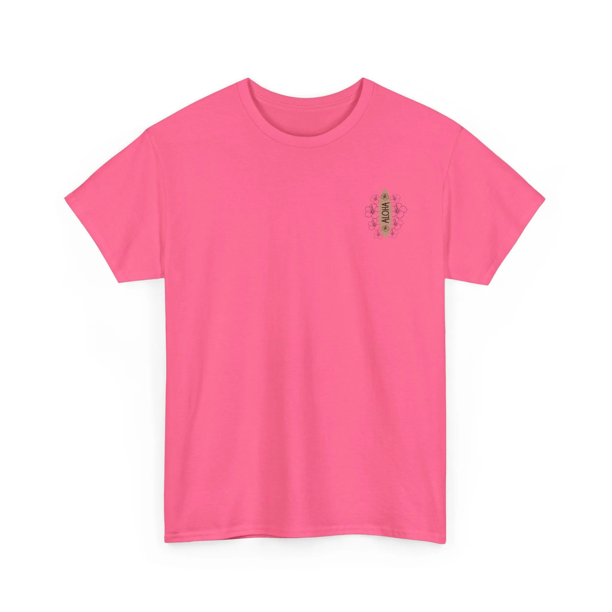 Aloha Surfboard Tee – Boho Beach Shirt with Hibiscus Art