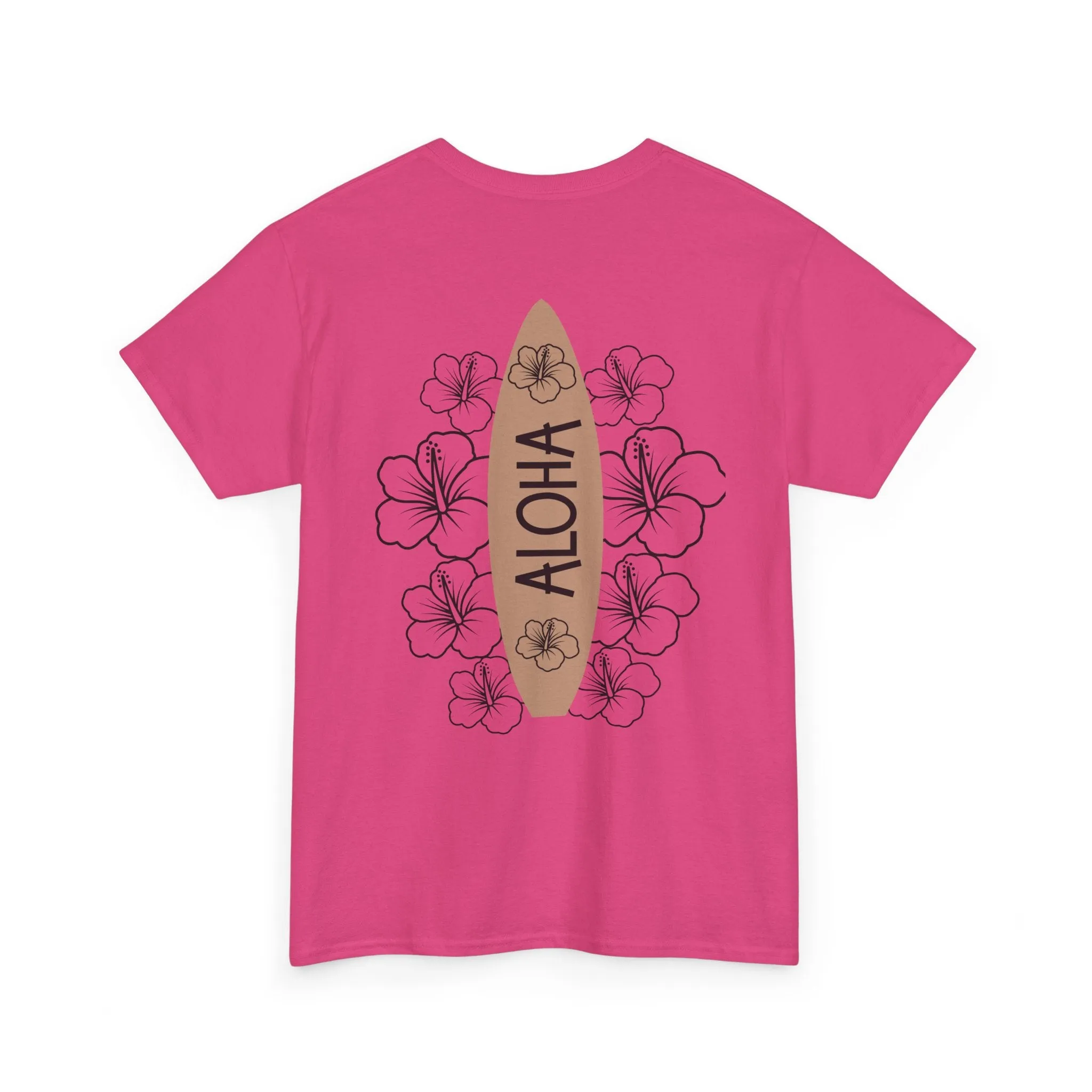 Aloha Surfboard Tee – Boho Beach Shirt with Hibiscus Art