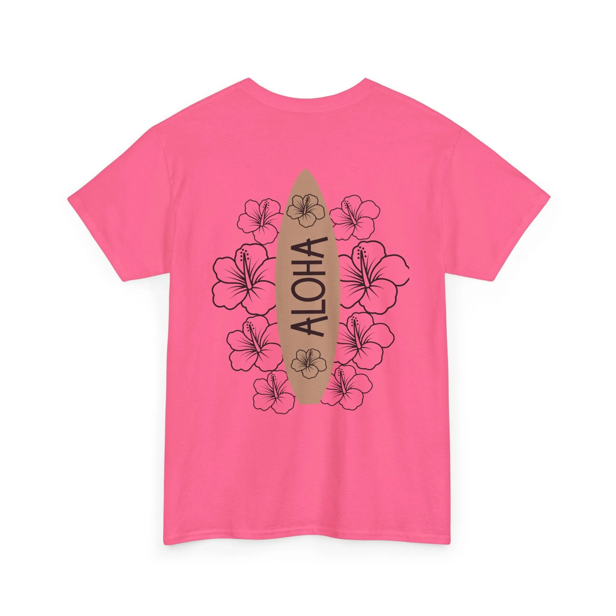 Aloha Surfboard Tee – Boho Beach Shirt with Hibiscus Art