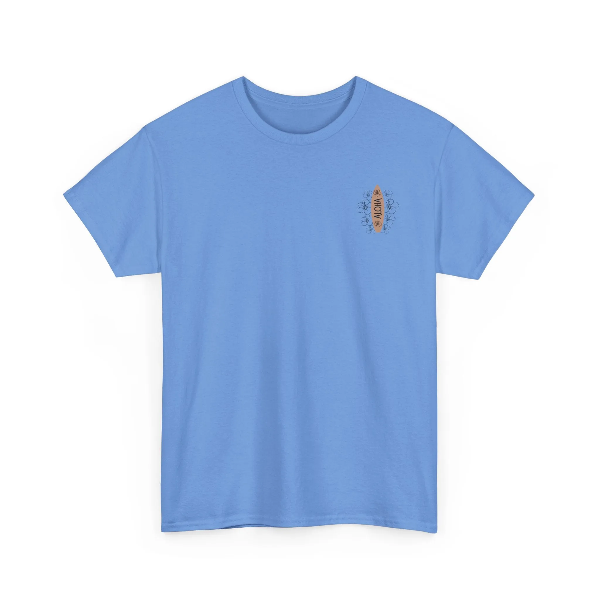 Aloha Surfboard Tee – Boho Beach Shirt with Hibiscus Art