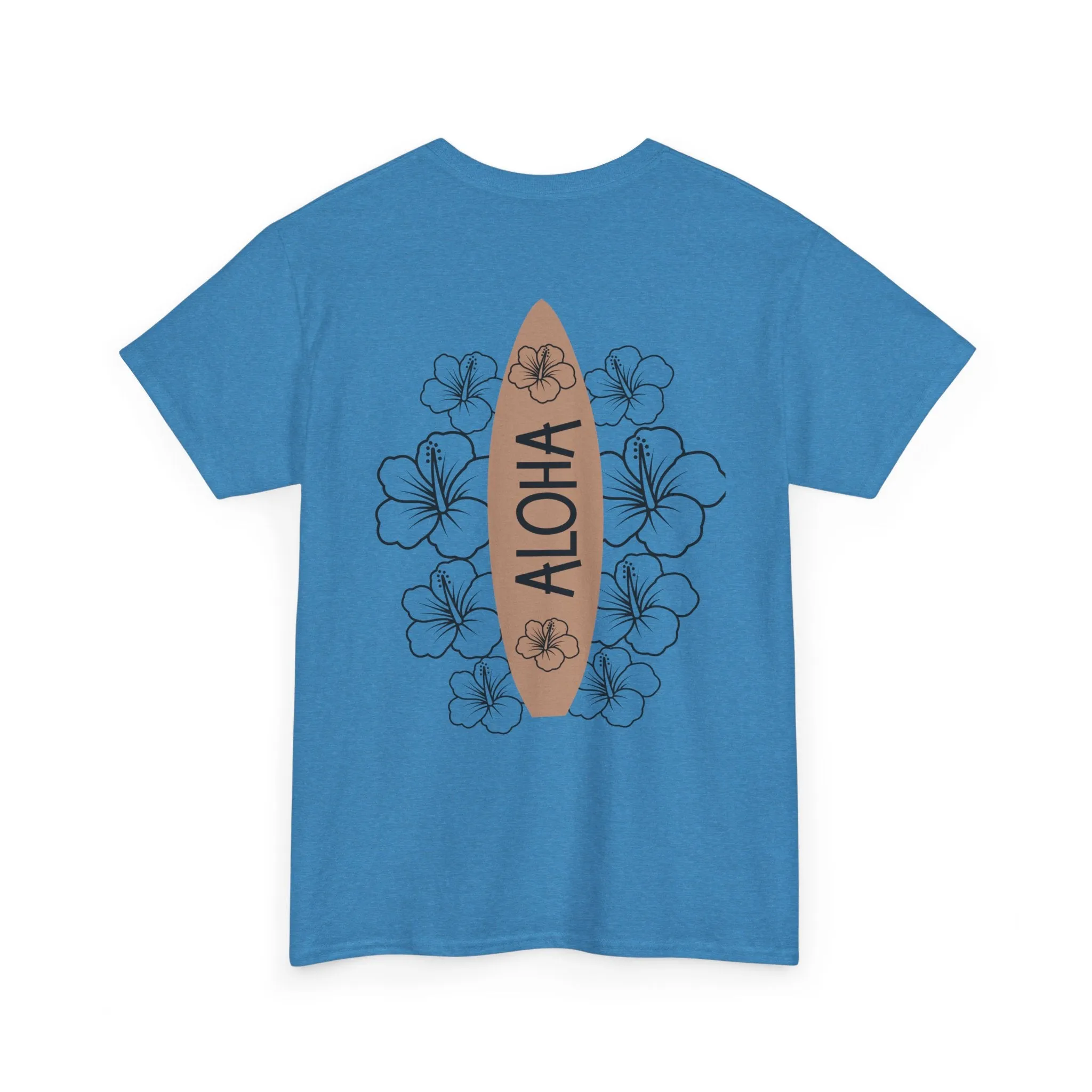 Aloha Surfboard Tee – Boho Beach Shirt with Hibiscus Art