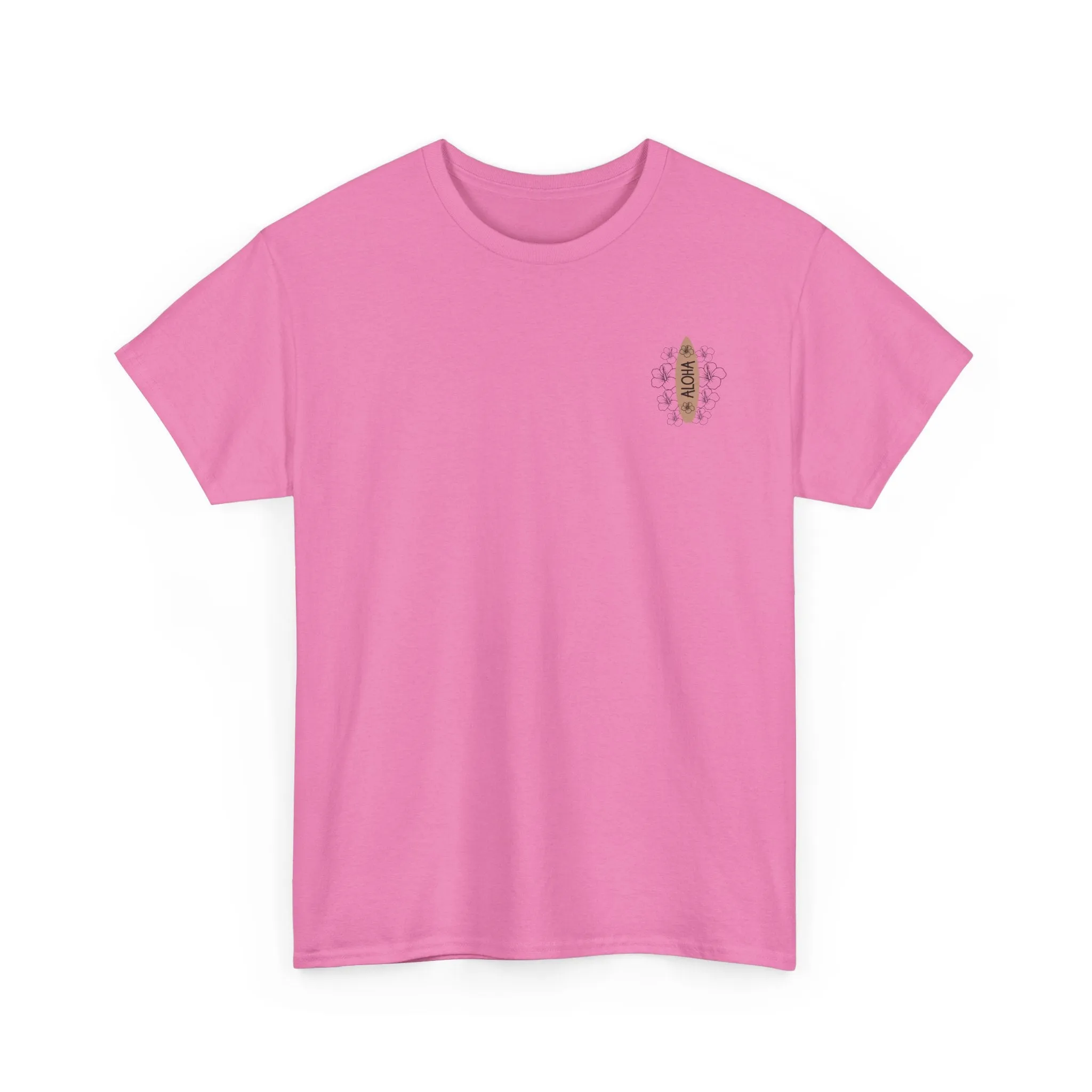 Aloha Surfboard Tee – Boho Beach Shirt with Hibiscus Art