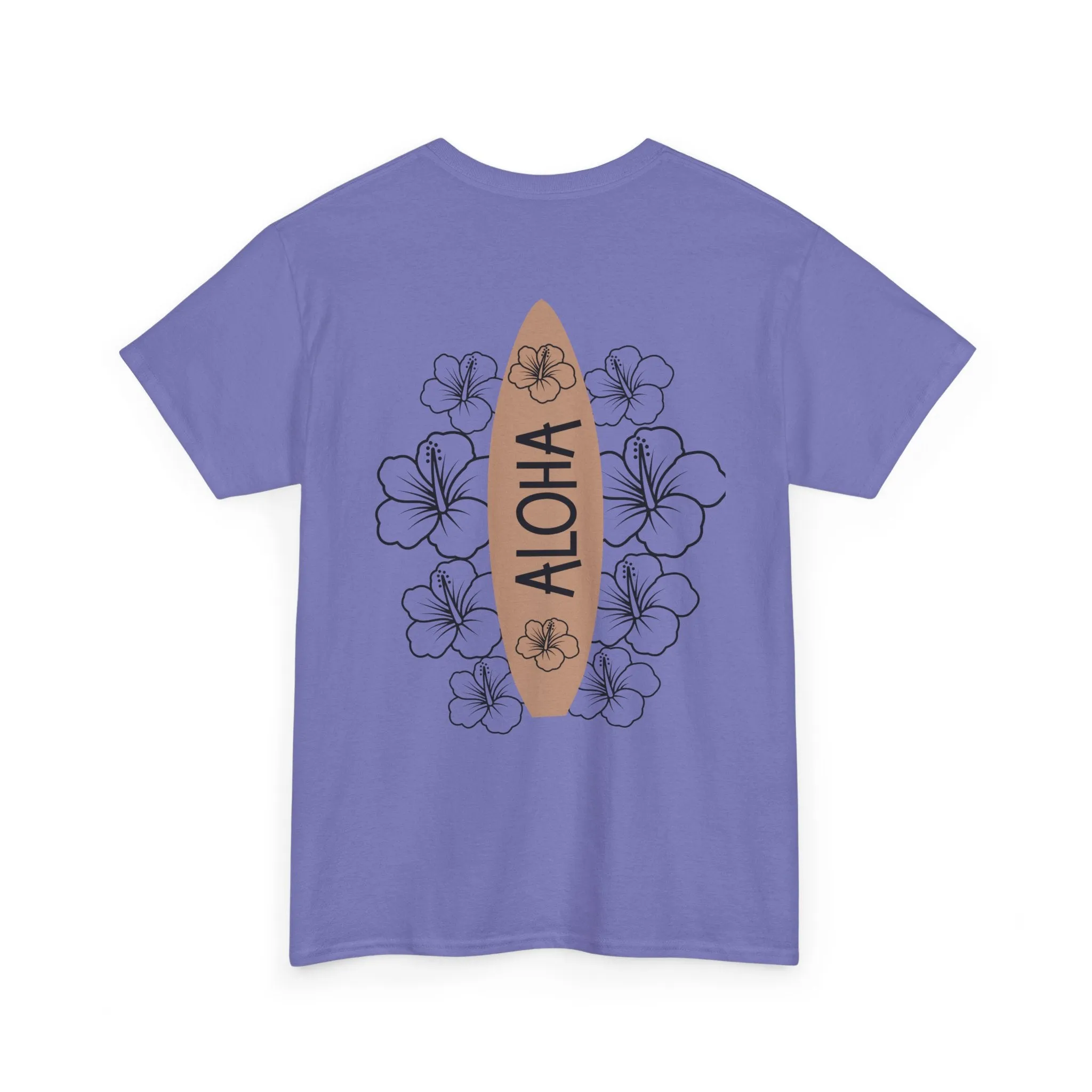 Aloha Surfboard Tee – Boho Beach Shirt with Hibiscus Art