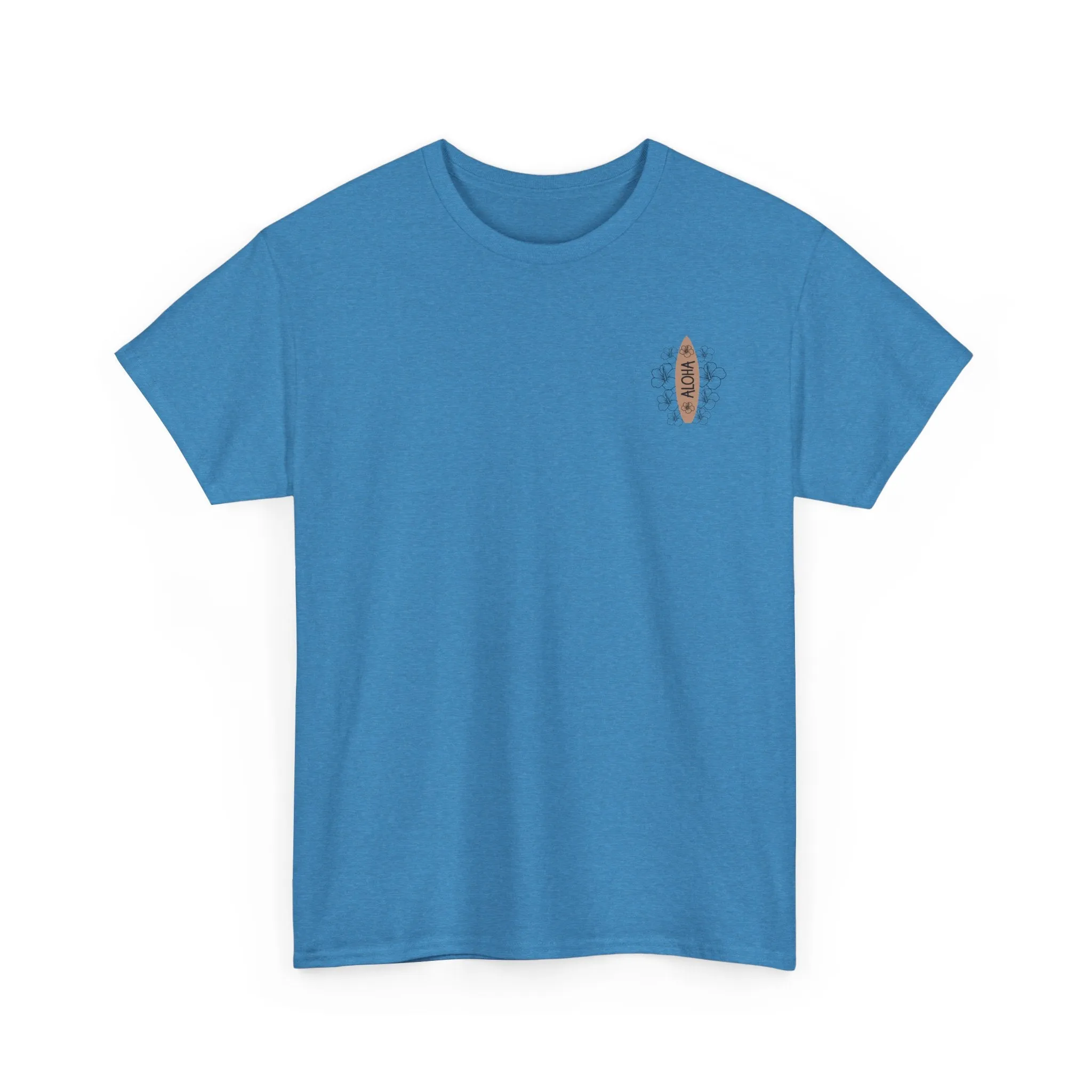 Aloha Surfboard Tee – Boho Beach Shirt with Hibiscus Art