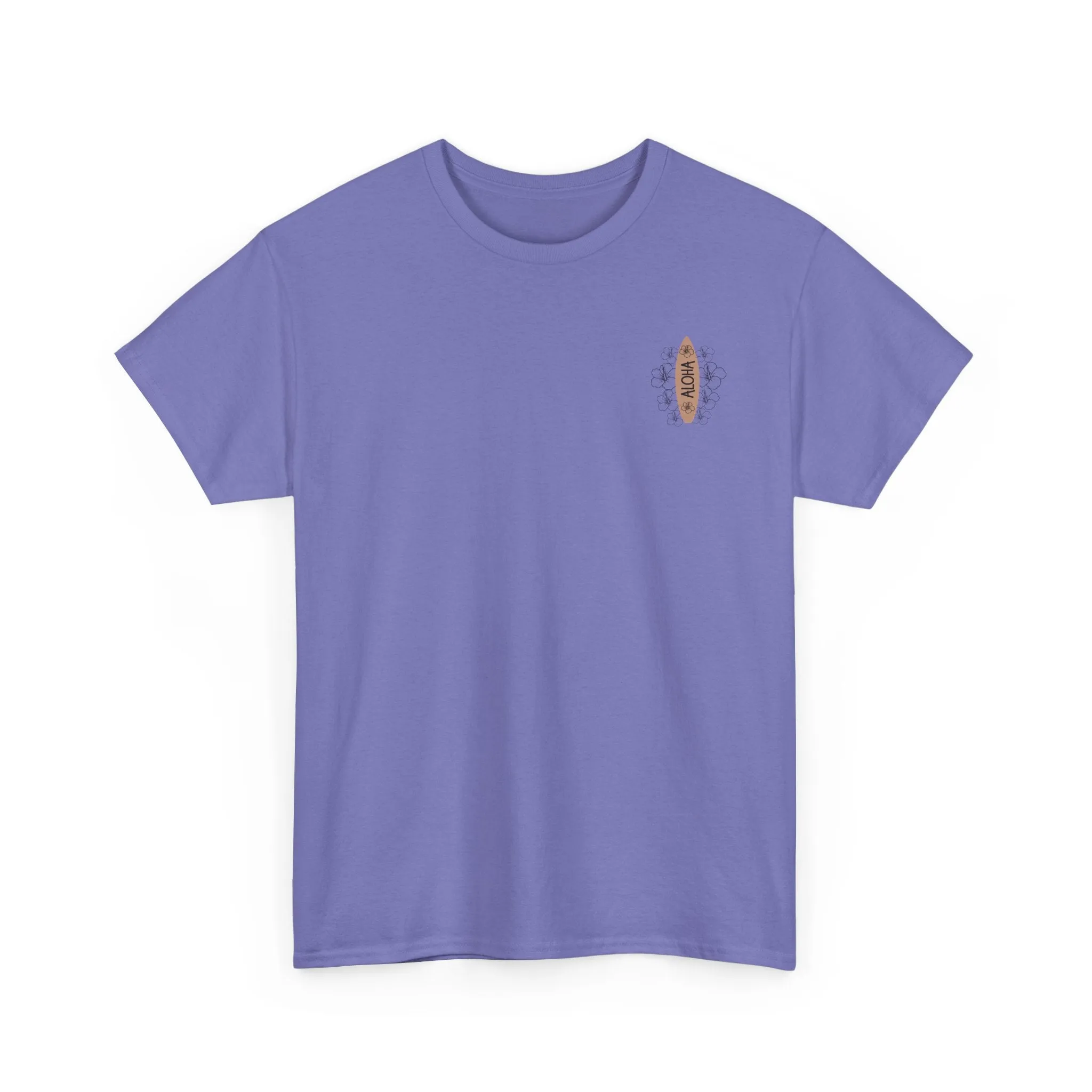 Aloha Surfboard Tee – Boho Beach Shirt with Hibiscus Art