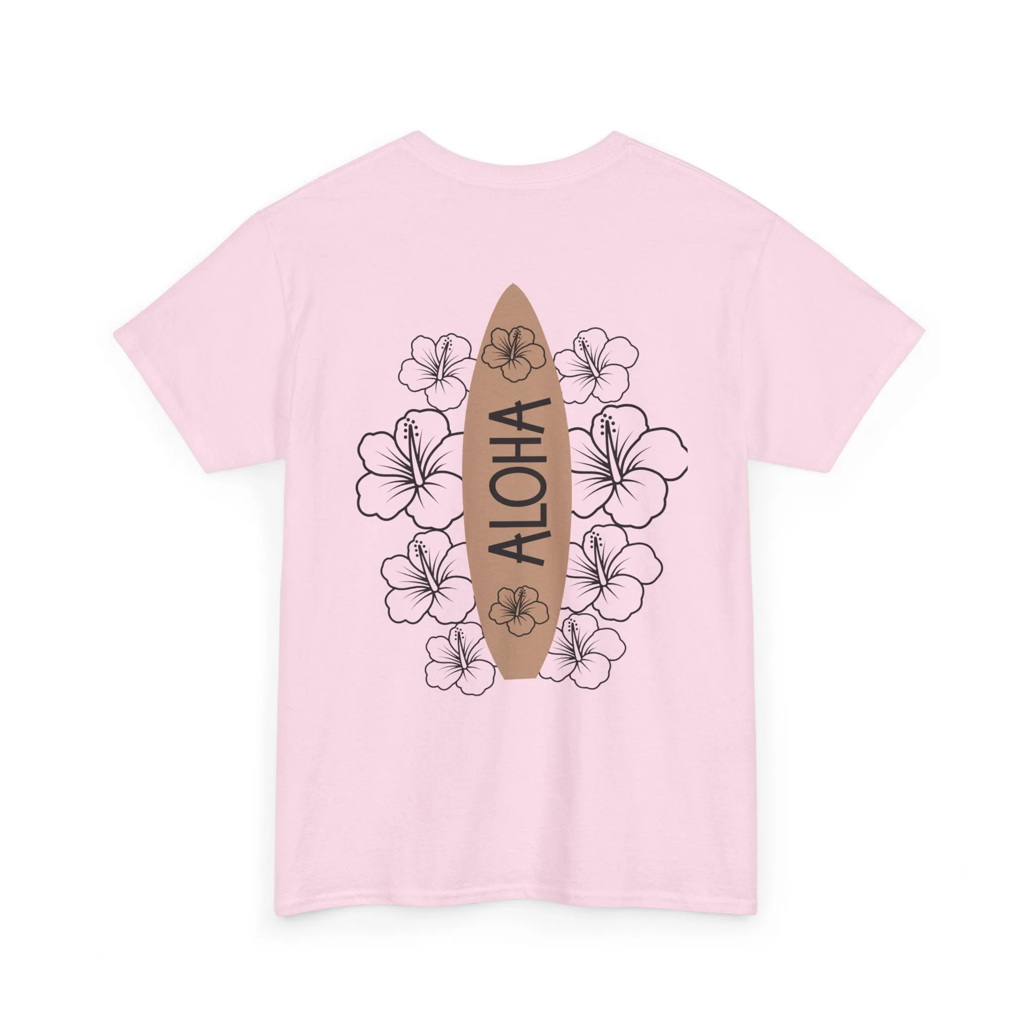 Aloha Surfboard Tee – Boho Beach Shirt with Hibiscus Art