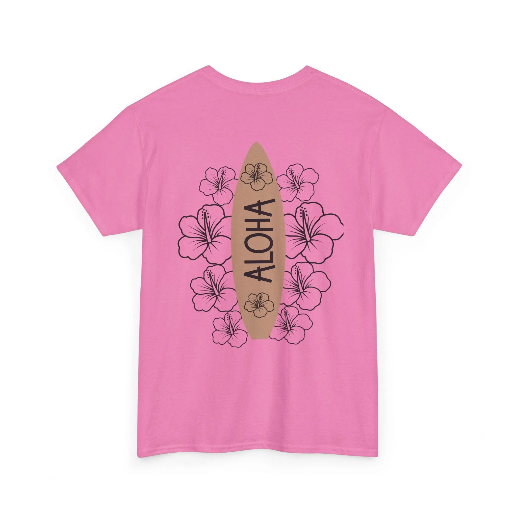 Aloha Surfboard Tee – Boho Beach Shirt with Hibiscus Art