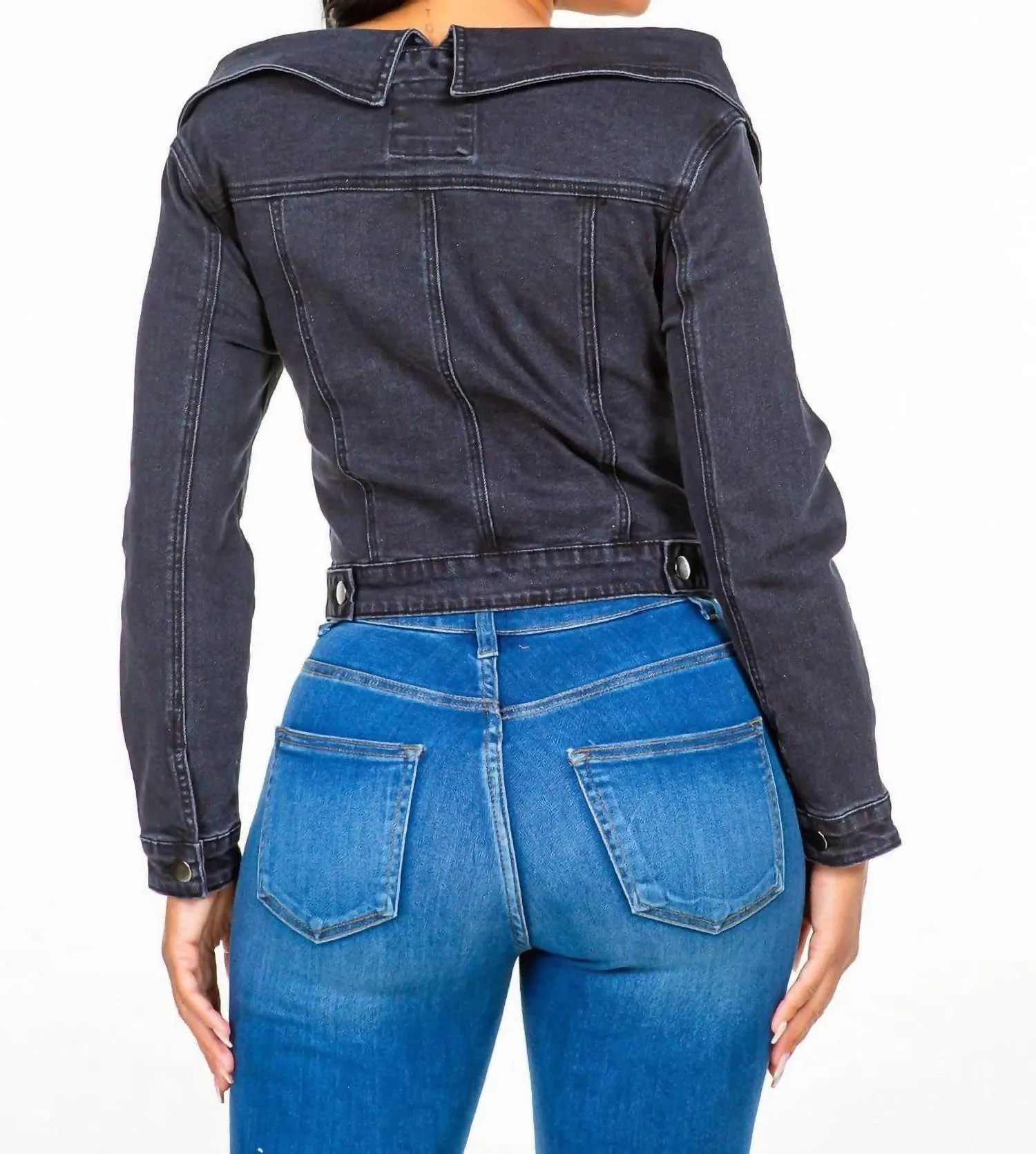 American Bazi - Chic Off Shoulder Lace Up Denim Jacket