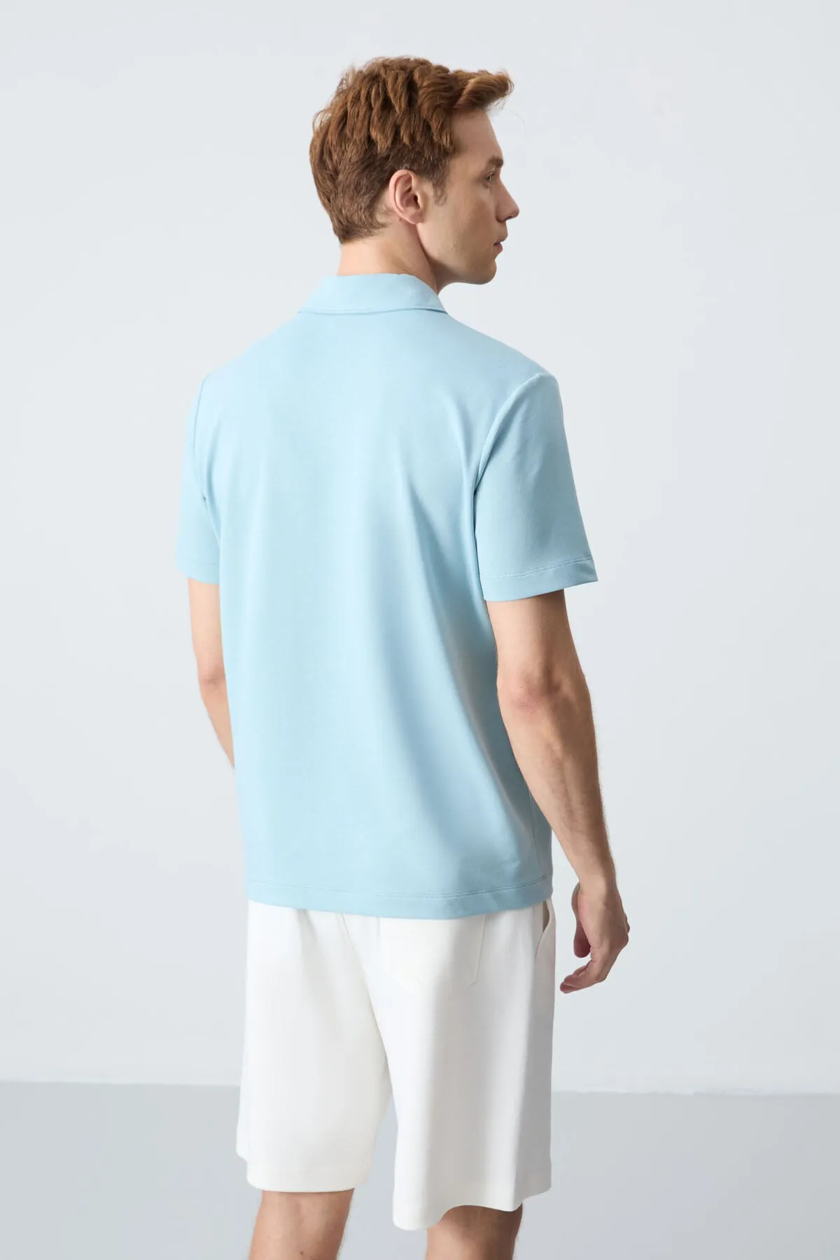 basic göğüs logolu standart kalip triko polo yaka erkek t-shirt - 87768