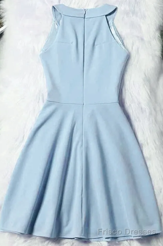Beautiful Light Blue Short Halter Homecoming Dress