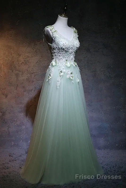 Beautiful Light Green Tulle Long Party Dress, A-Line Floor Length Prom Dress