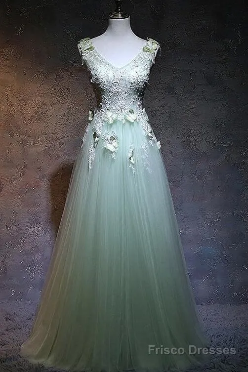 Beautiful Light Green Tulle Long Party Dress, A-Line Floor Length Prom Dress