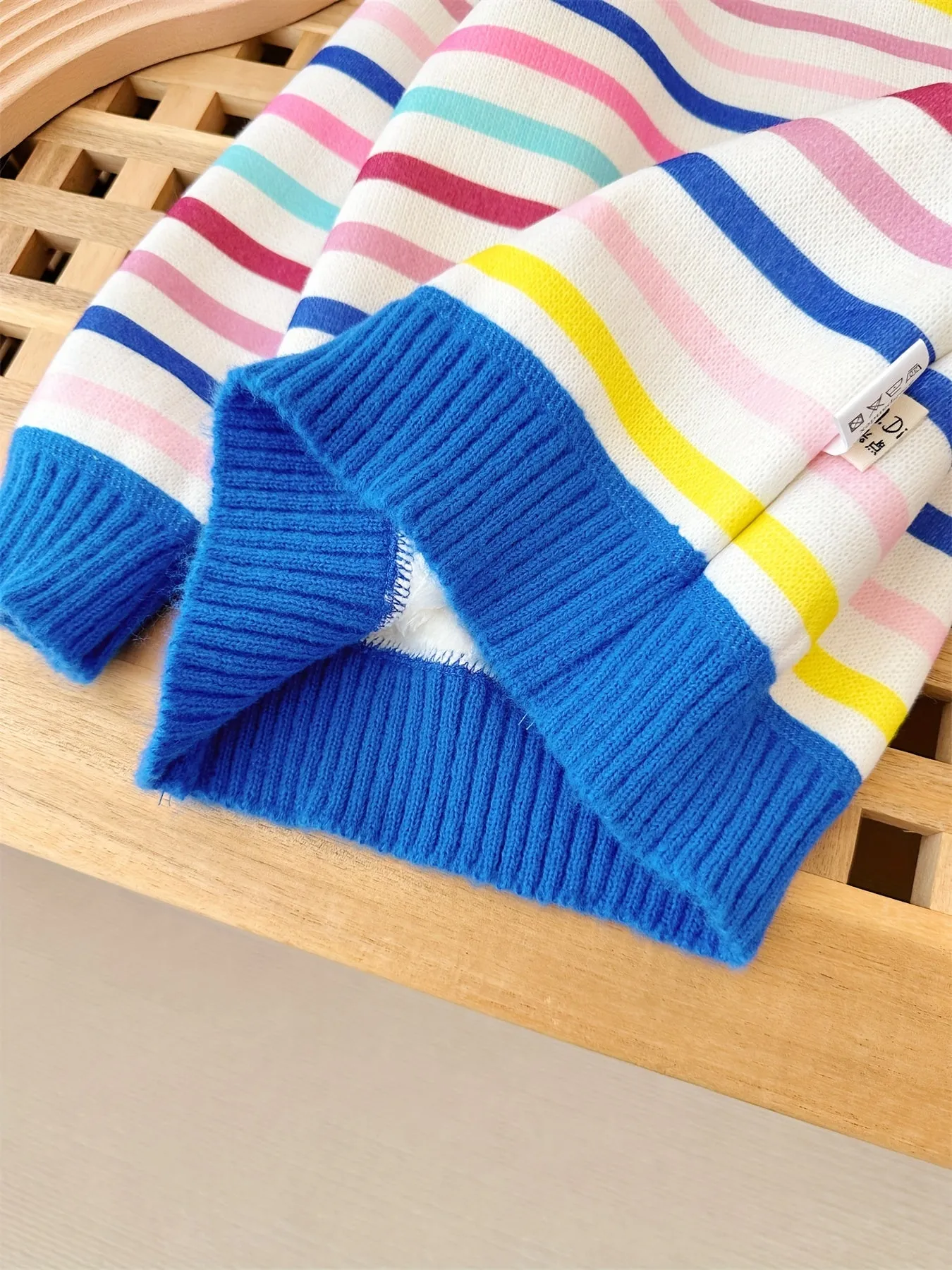 Colorful Stripes Girls Fleece Lined Warm Comfy Crew-Neck Knit Sweater Pullover, Girls Knitwear For Winter/ Fall, 1 Pc