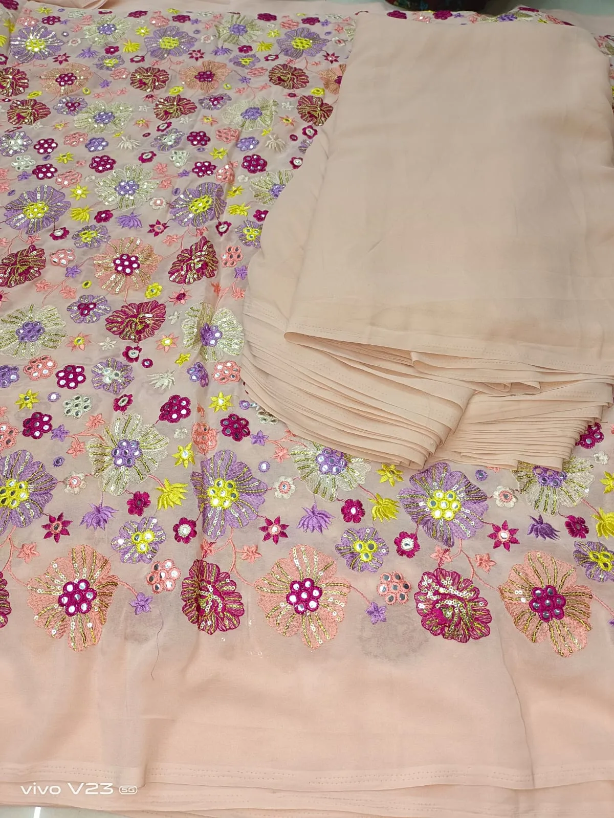 Heavy works on Georgette material for lehengas
