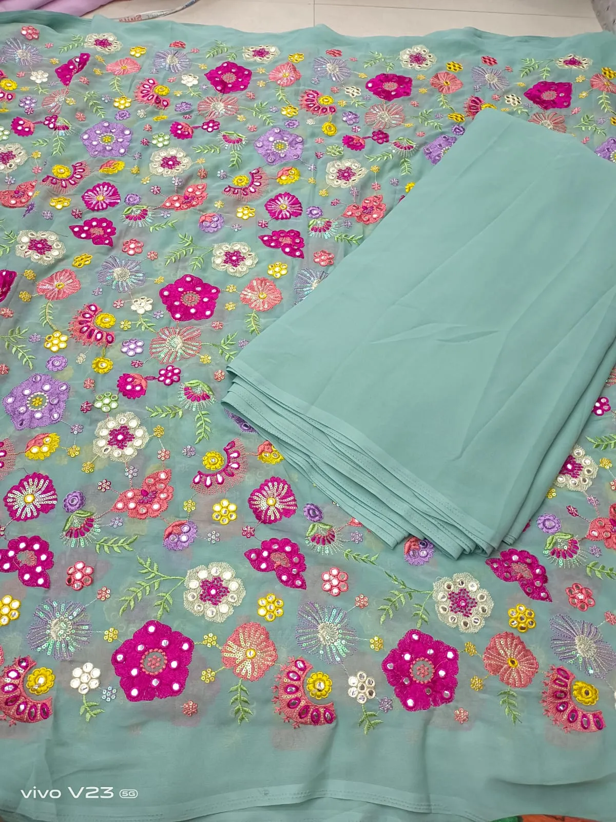 Heavy works on Georgette material for lehengas