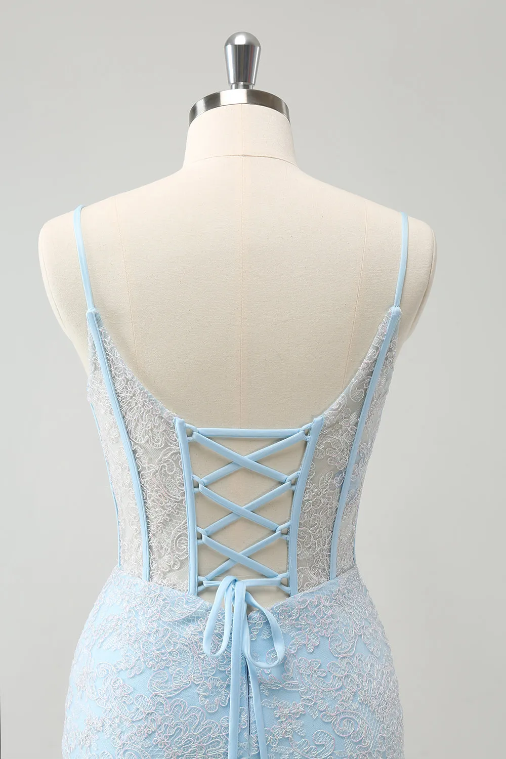 Light Blue Corset Spaghetti Straps Short Tight Homecoming Dresses with Lace Up Back Sexy Party Dress