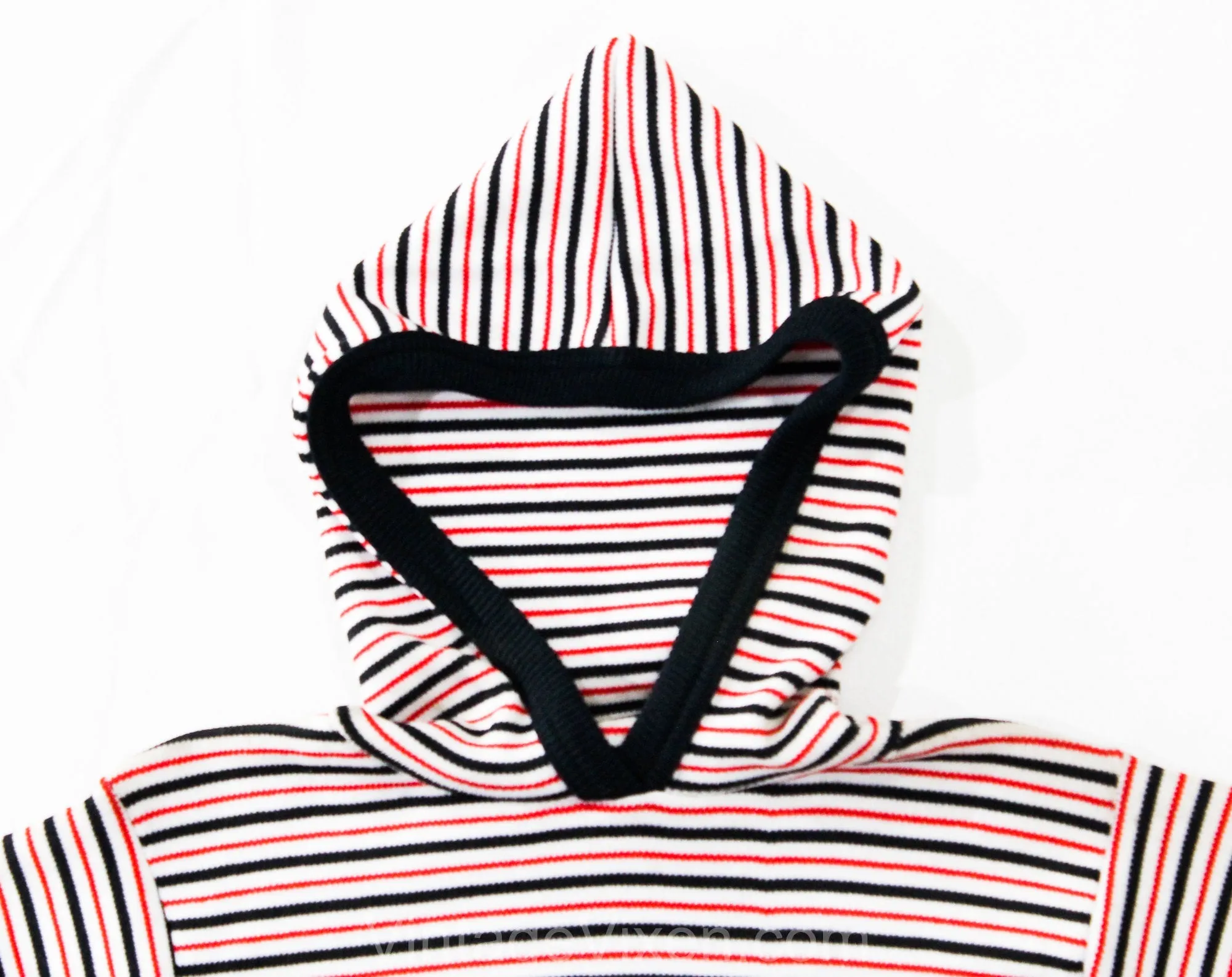 Small Striped Shirt with Hood - 1970s Short Sleeve Hooded Top - Navy Blue Red & White - Ladies 2 to 6 - Teen Girls 14 16 - NWT 70s Deadstock