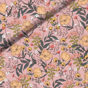 Summer Flowers Peachskin Pink French Terry Fabric by See You At Six, Oeko Tex Class 1 Certified
