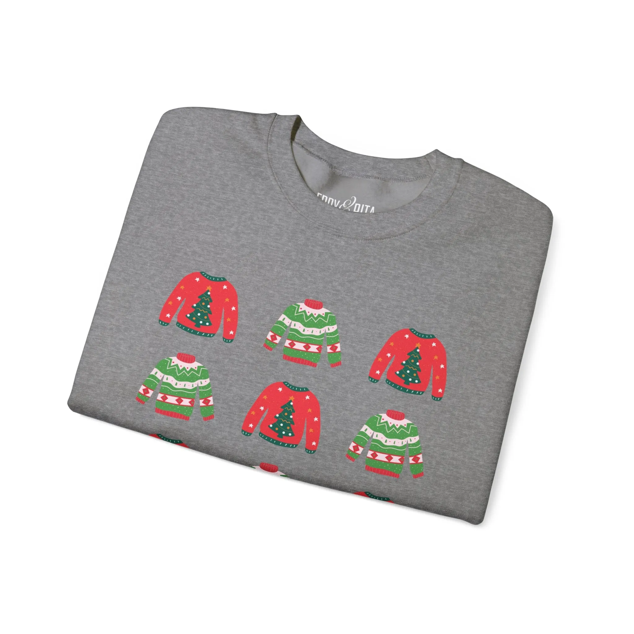 Women's Heavy Sweatshirt – "Festive Christmas Sweaters" Fun Holiday Graphic Sweatshirt